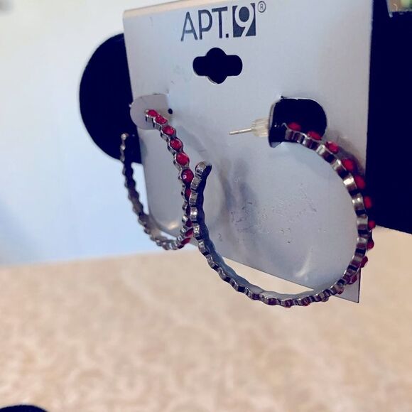 Hoop Earring Red Crystals All Around 1.5” - Picture 2 of 5